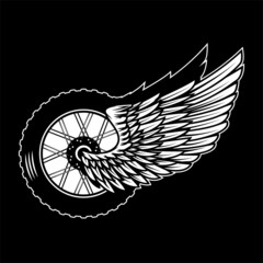 Obraz premium Winged wheel in monochrome style. Design element for logo, label, sign, emblem. Vector illustration