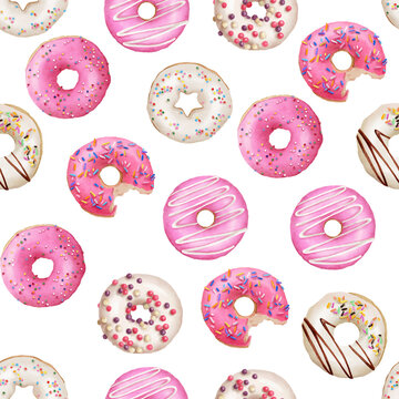 watercolor donuts on a background seamless pattern
