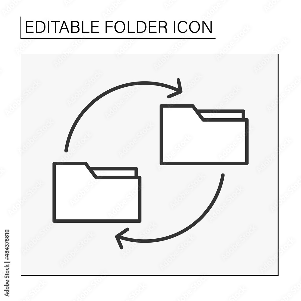 Poster document case line icon.sync folders in devices. folder concept. isolated vector illustration. edita