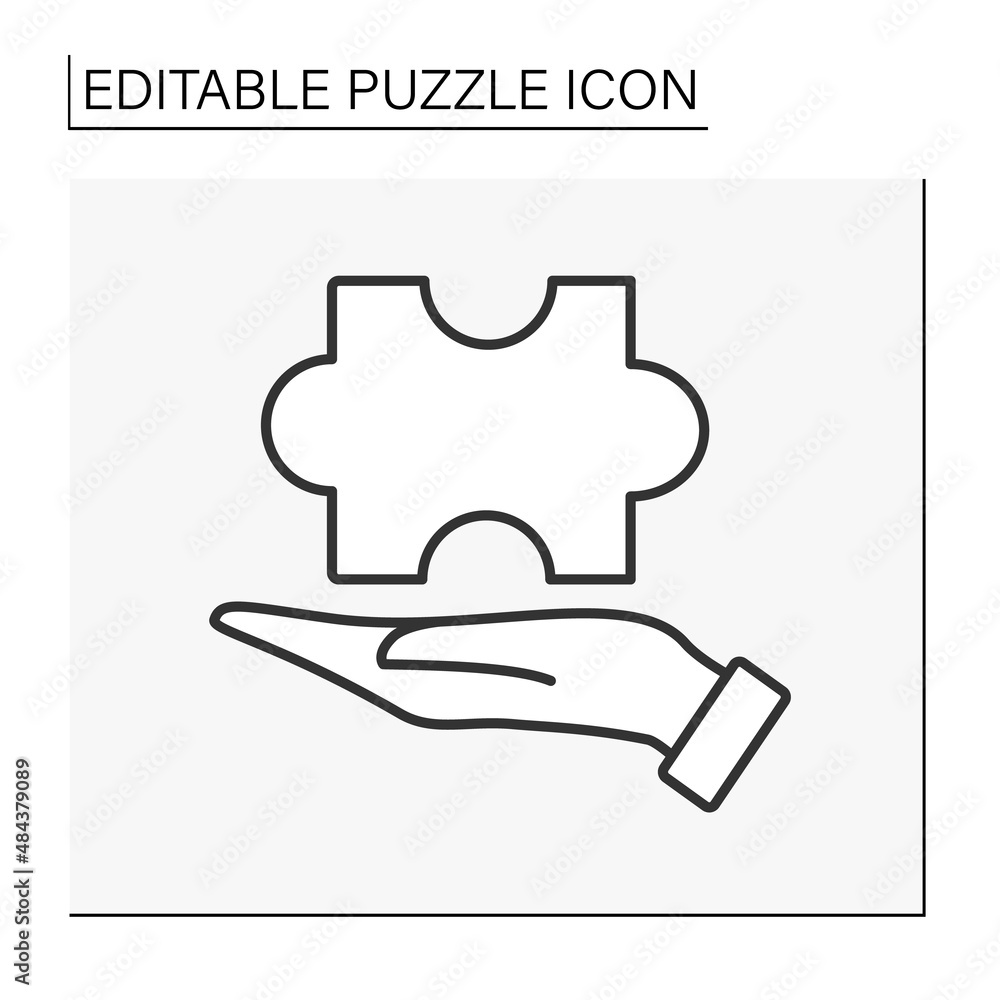Poster game line icon. hand keeps the puzzle element. intellectual game. puzzle concept. isolated vector il