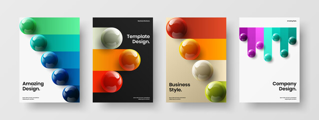 Geometric realistic balls catalog cover template bundle. Fresh banner A4 vector design layout set.