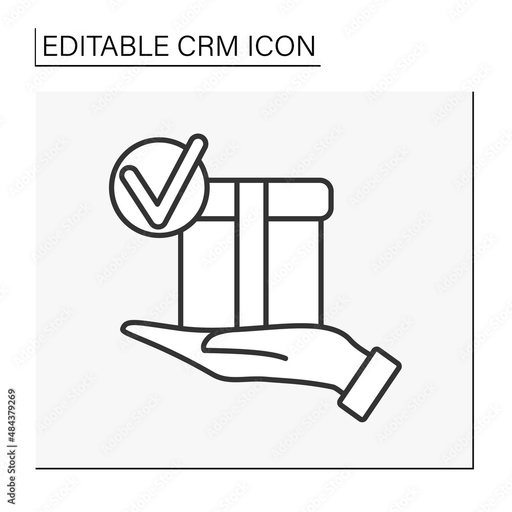 Poster present line icon. managing company relationships and interactions with customers. customer relation