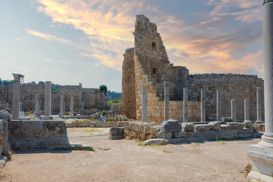 Ancient city of Perge near Antalya Turkey. The Hadrianus Arch