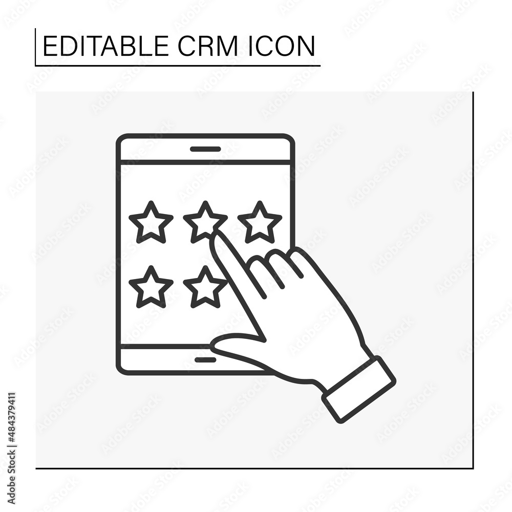 Poster rating line icon. evaluate customer service on smartphone. stars for marks.crm concept. isolated vec