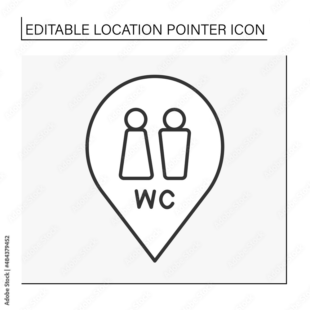 Poster wc symbol line icon. public restroom. toilet, lavatory sign. public place navigation. location point