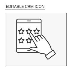  Rating line icon. Evaluate customer service on smartphone. Stars for marks.CRM concept. Isolated vector illustration. Editable stroke