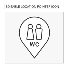  Wc symbol line icon. Public restroom. Toilet, lavatory sign. Public place navigation. Location pointer concept. Isolated vector illustration. Editable stroke