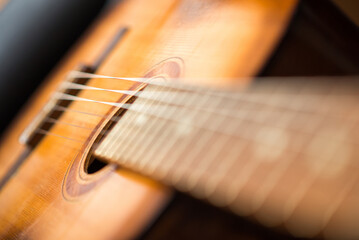 Fototapeta premium close up of a guitar, blurred focus