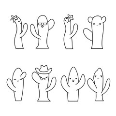 Set of funny cheerfull cactuses