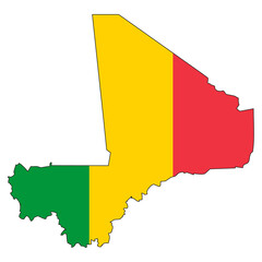 Republic of Mali map with flag - outline of a state with a national flag