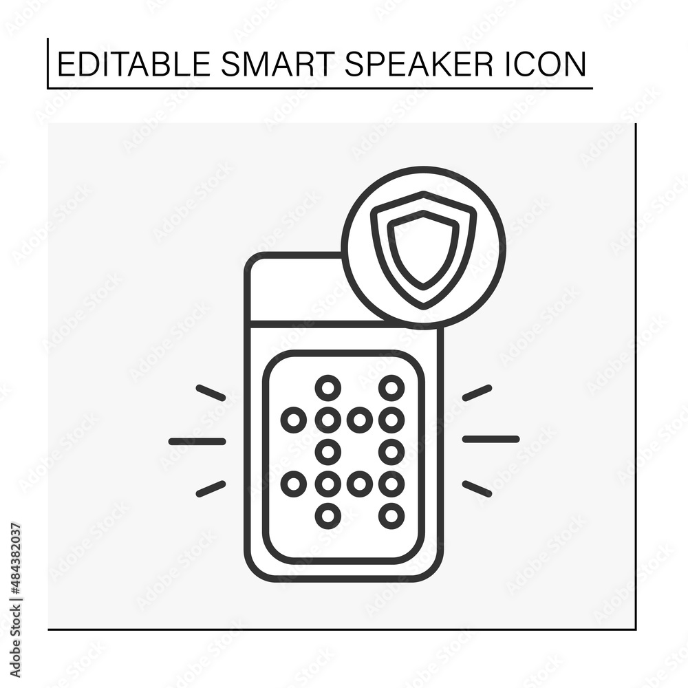 Poster application line icon.voice assistant protects personal data. voice control. smart speaker concept. 