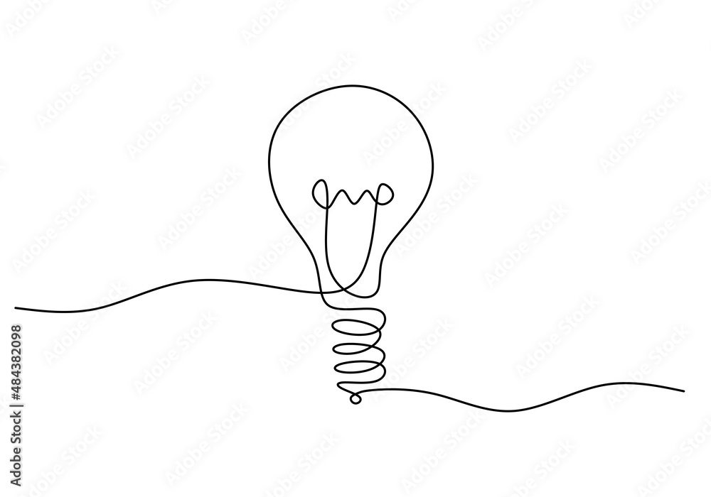 Poster one continuous single line of lamp for idea symbol isolated on white background.