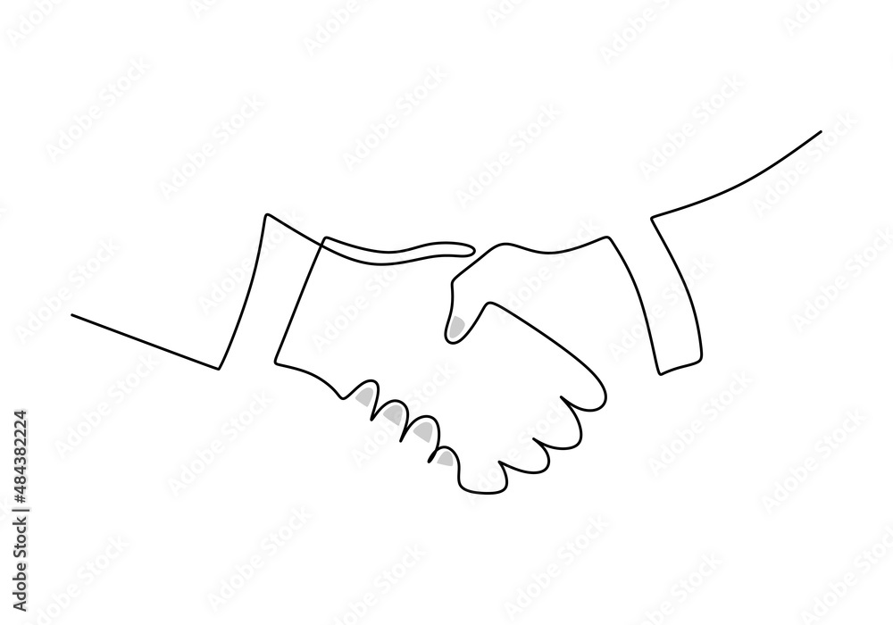 Poster one continuous single line of hand shaking isolated on white background.