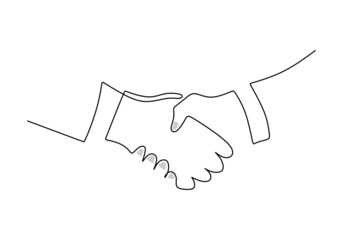 One continuous single line of hand shaking isolated on white background.