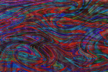 赤や青などの水彩の流水のような曲線模様