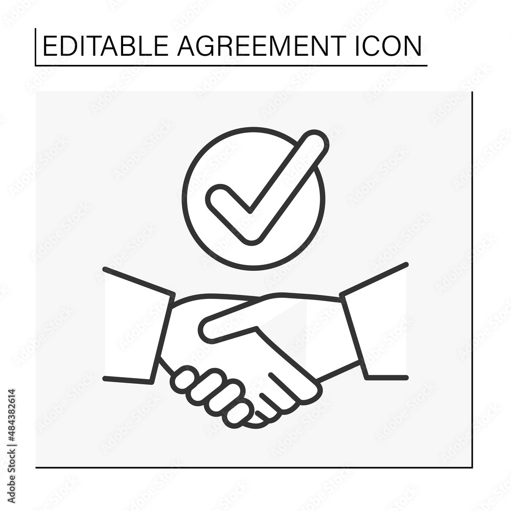 Poster deak line icon. handshake through completed work. checking mark. agreement concept. isolated vector 