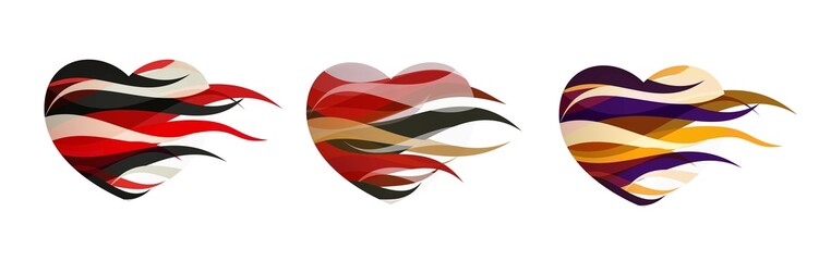 Red ribbon banner in the shape of heart isolated on white background