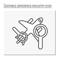  Testing line icon. Research and check rocket mechanisms. Rebuilding.Aerospace industry concept. Isolated vector illustration. Editable stroke