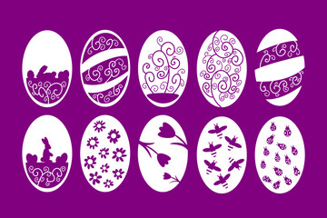 Cute collection color easter eggs in flat design. Vector illustration. Stickers set for easter eggs.