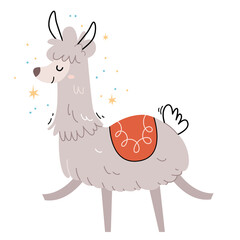 Llama screams with happiness.Children's minimalist illustration in pastel colors in Scandinavian style.