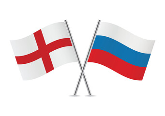 England and Russia flags. English and Russian flags, isolated on white background. Vector icon set. Vector illustration. 