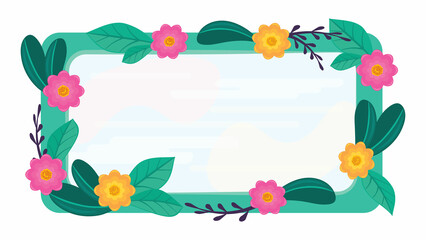Obraz na płótnie Canvas Colorful frame with abstract tropical flowers, summer time concept, flat vector, graphic design element.