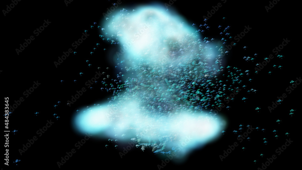 Poster futuristic effect of magnetic force field on clouds in space. close-up of the cloud breaking up. 3d.