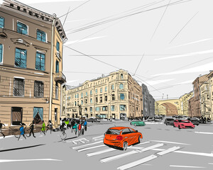 Russia. Saint Petersburg. Unusual perspective hand drawn sketch. City vector illustration