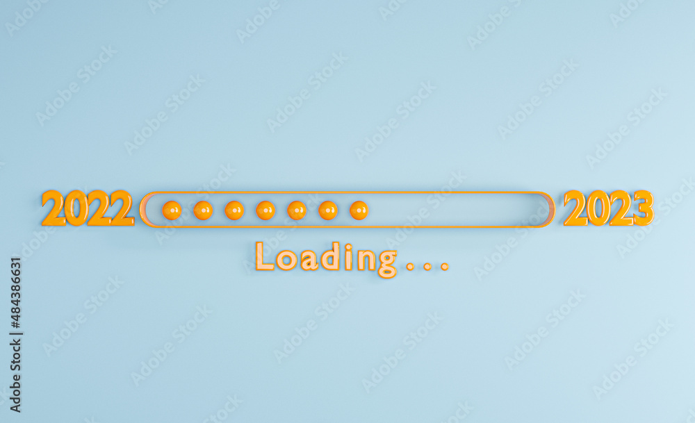 Poster loading technology icon bar for countdown and update progress of 2022 to 2023 for preparation happy 