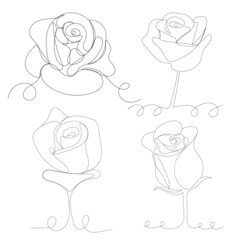 roses one line drawing ,vector