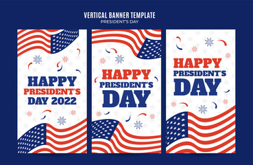 Happy Presidents day in United States. Federal holiday in America. Celebrated in February. Instagram story, Vertical Poster, web banner, space area and background.