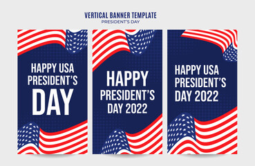 Happy Presidents day in United States. Federal holiday in America. Celebrated in February. Instagram story, Vertical Poster, web banner, space area and background.