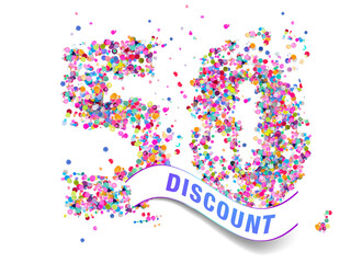 50% discount colorful confetti icon