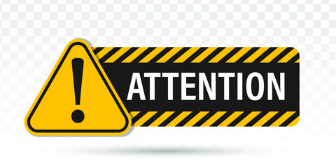 Hazard warning attention sign with exclamation mark symbol. Triangle frame. Striped frame. Vector illustration