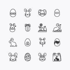 Bundle of easter flat line icons collection. simple  design vector