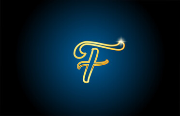 golden line F alphabet letter logo icon design. Creative luxury template for business and company