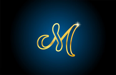 golden line M alphabet letter logo icon design. Creative luxury template for business and company
