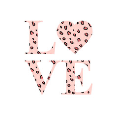 simple leopard love with heart. Vector illustration. Heart with leopard print. wild animal skin background. Valentines Heart. Trendy animal print. realistic skin into a heart.