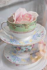 Fine afternoon English bone china afternoon tea cups and saucers.