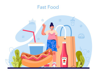 Fast food catering. Hamburger, shawarma, hot dogs. Fast food worker