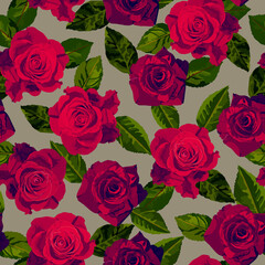  seamless pattern with roses and leaves
