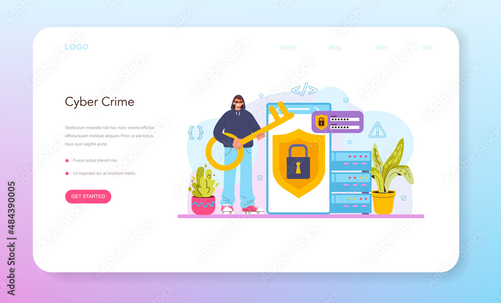 Aufkleber hacker web banner or landing page. cyber attack, thief stealing personal data