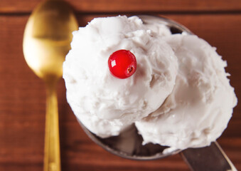Ice cream Dessert on a wooden background, top view