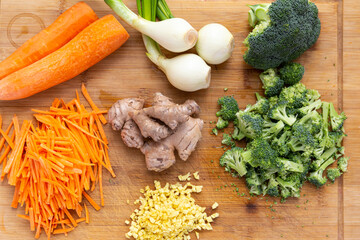Vegetables on a cutting board, top view