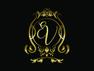 EV initial letter luxury monogram logo,elegant ornamen jewelry, emblem of love shape heart