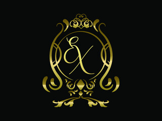 EX initial letter luxury monogram logo,elegant ornamen jewelry, emblem of love shape heart
