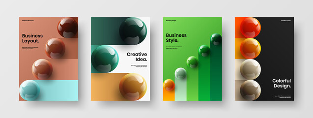 Creative realistic balls cover concept bundle. Isolated annual report A4 vector design illustration collection.