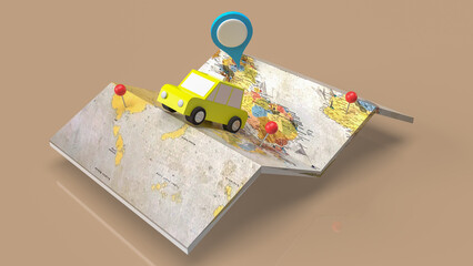 The taxi and check point on map for  travel or application concept 3d rendering