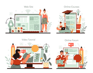 Illustration designer online service or platform set. Artist drawing pictures