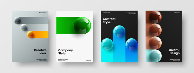 Unique corporate identity A4 design vector concept bundle. Vivid 3D spheres banner illustration collection.
